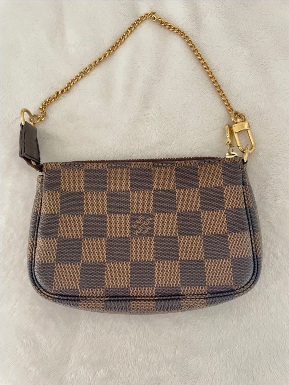 Louis Vuitton Brown Damier Ebene Mini Pochette with Gold Chain price is firm. - Picture 3 of 11